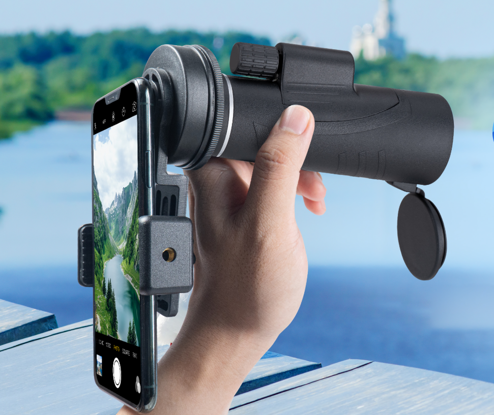 Person using phone telescope